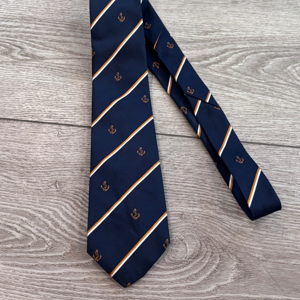 Picasso Necktie Mens Navy Blue Nautical Anchor Striped Silk Blend Formal Tie